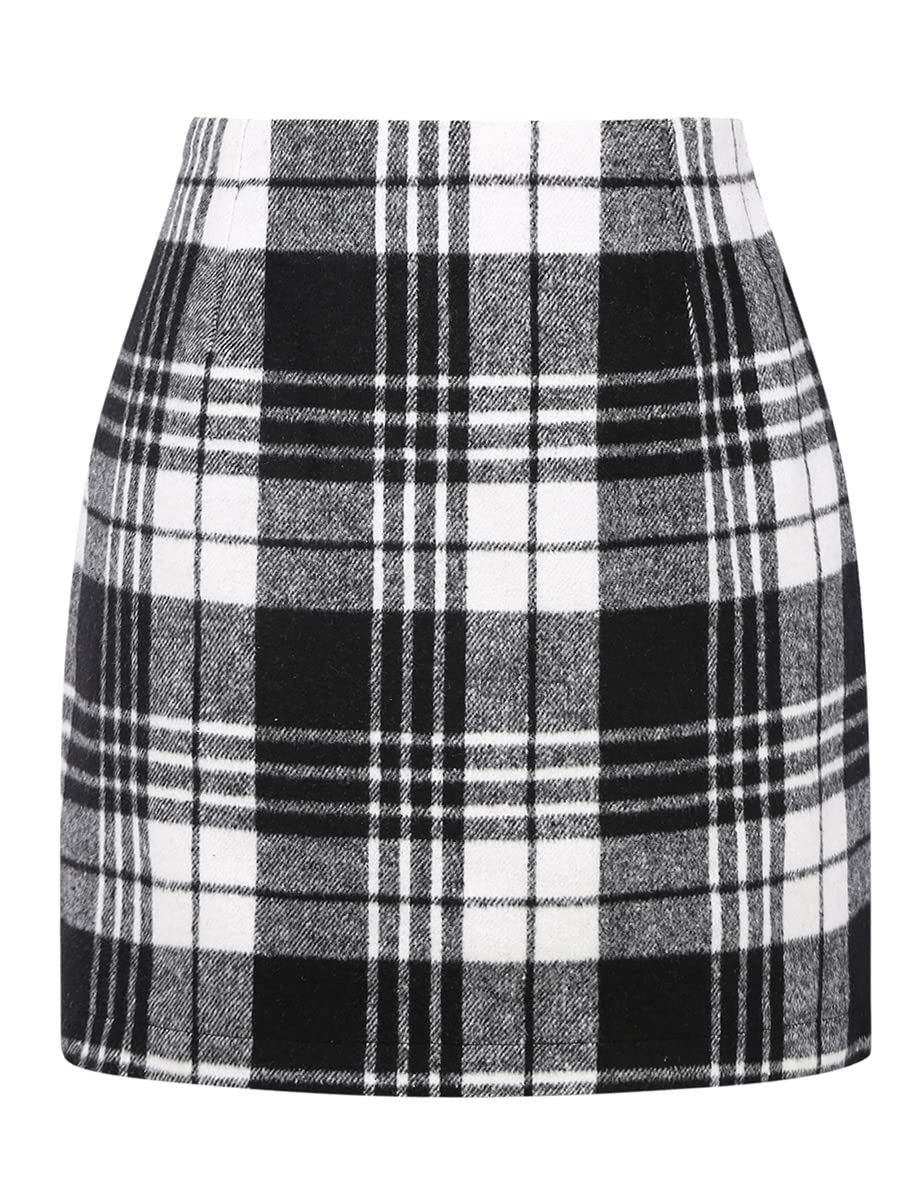 B.X Karorock Karierter Rock für Damen mit hoher Taille, figurbetonter Bleistift Minirock Damen Herbst Winter Karorock Lang