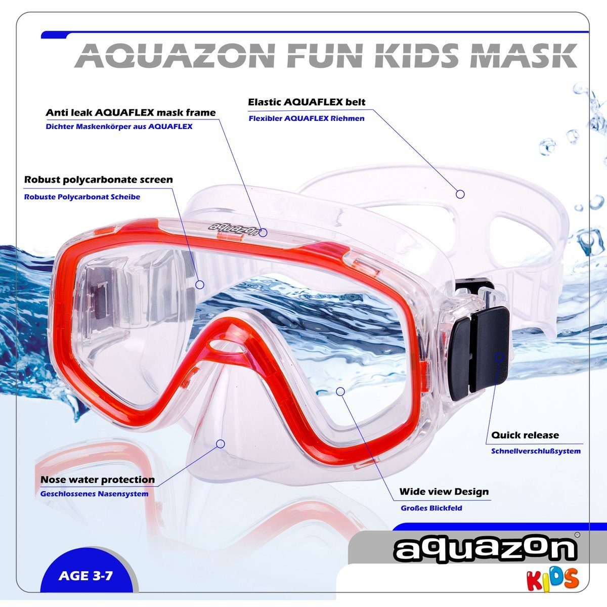AQUAZON Taucherbrille FUN mit Schnorchel, Schnorchelset, Kinder von 3-7 Jahren