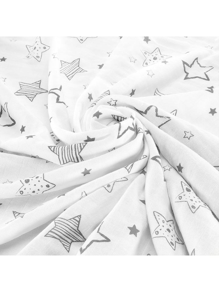 Makian Kuscheldecke Mull 4-lagig 120 x 120 cm - Crazy Stars in weiss,grau günstig kaufen onesize