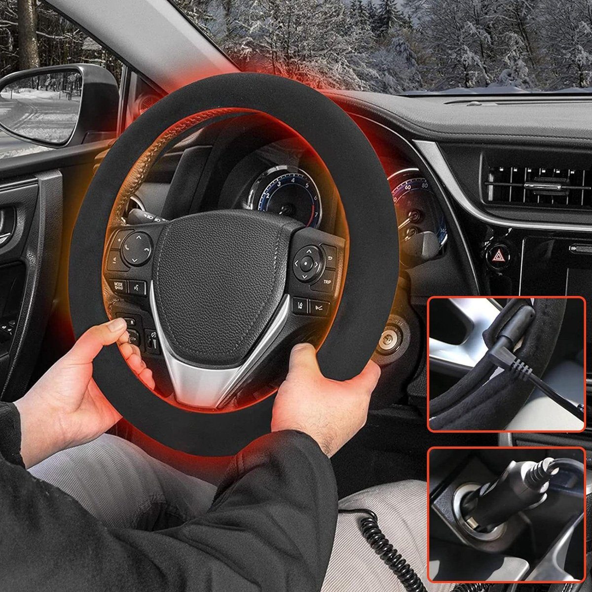 flowgoer Lenkradbezug Beheizte Auto-Lenkradabdeckung: gemütlich und warm, Innenzubehör, Idealer Komfort – Hält Lenkrad warm, perfekt als Geschenk