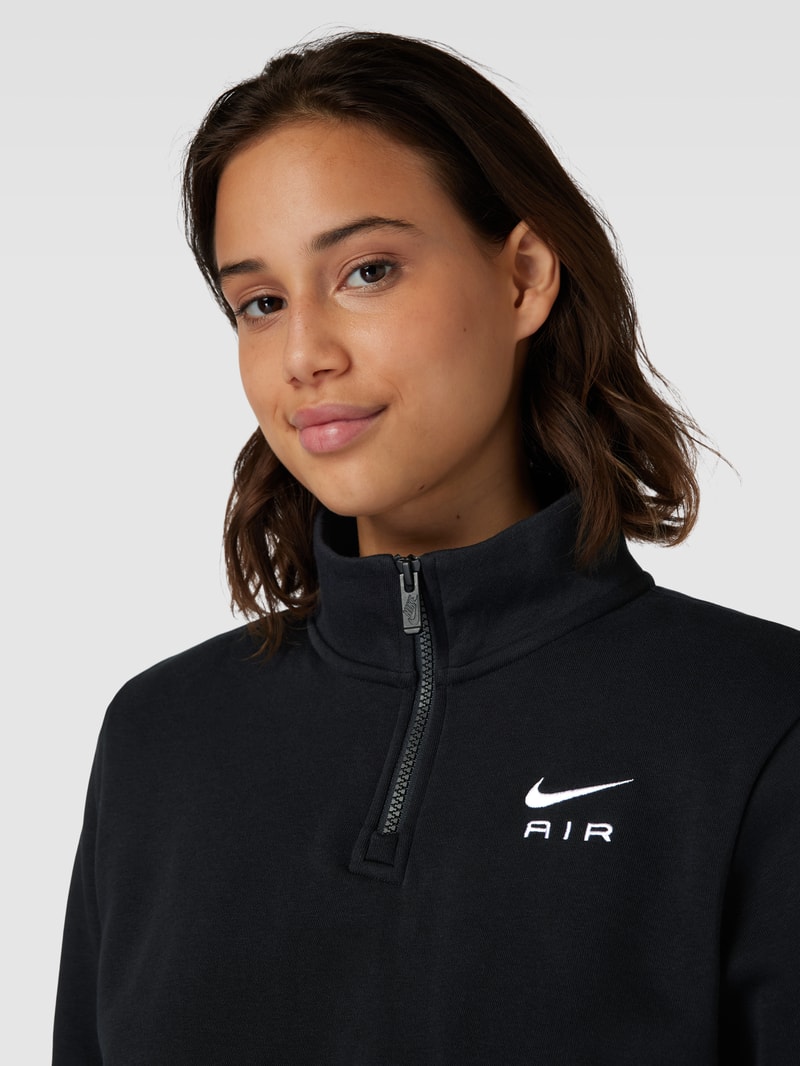 Cropped Sweatshirt mit Troyer-Kragen in schwarz