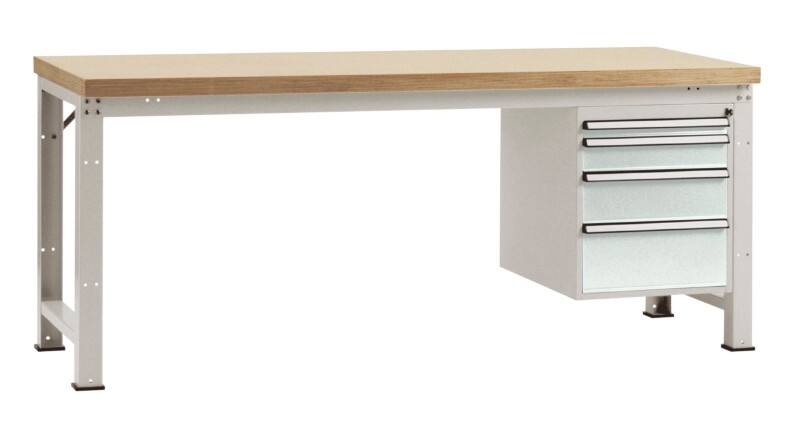 Manuflex Werkbank Complete Basic Profi Standard Multiplex, Stahl  Lichtgrau 2.000 x 700 x 840 mm