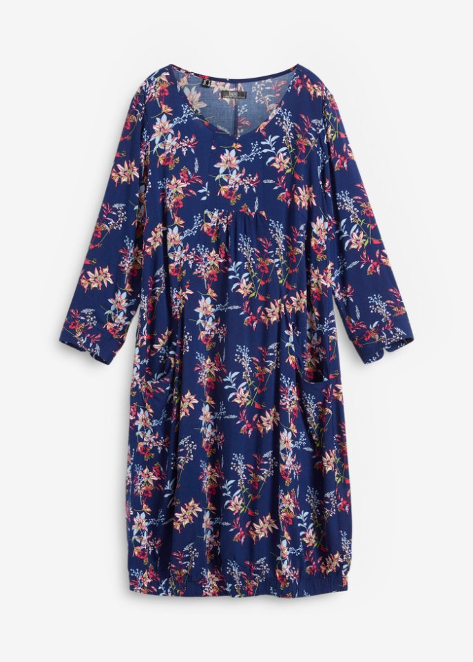 Viskose-Web-Kleid mit Taschen in O-Form, kniebedeckend