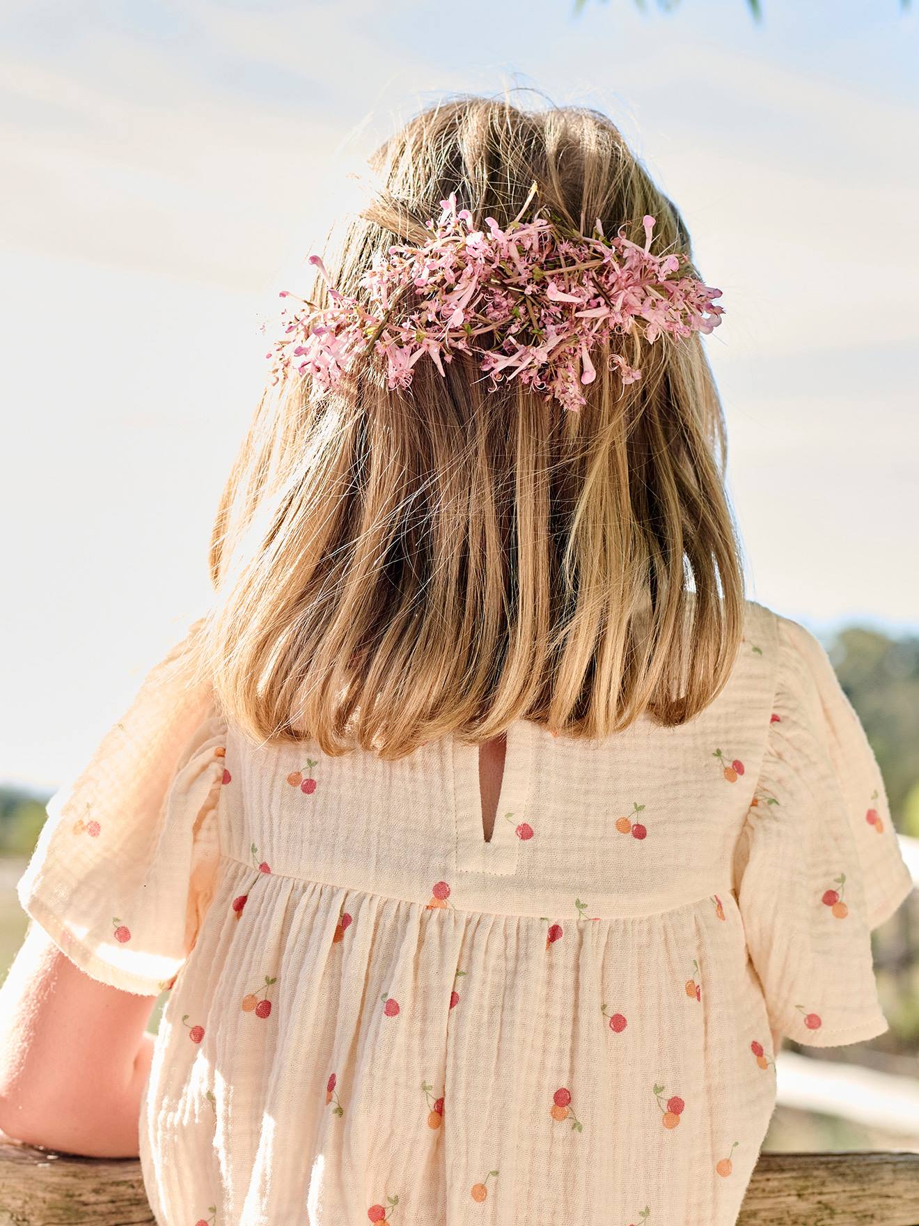 Vertbaudet Mädchen Bluse mit Schmetterlingsärmeln, Bio-Baumwolle - rosa