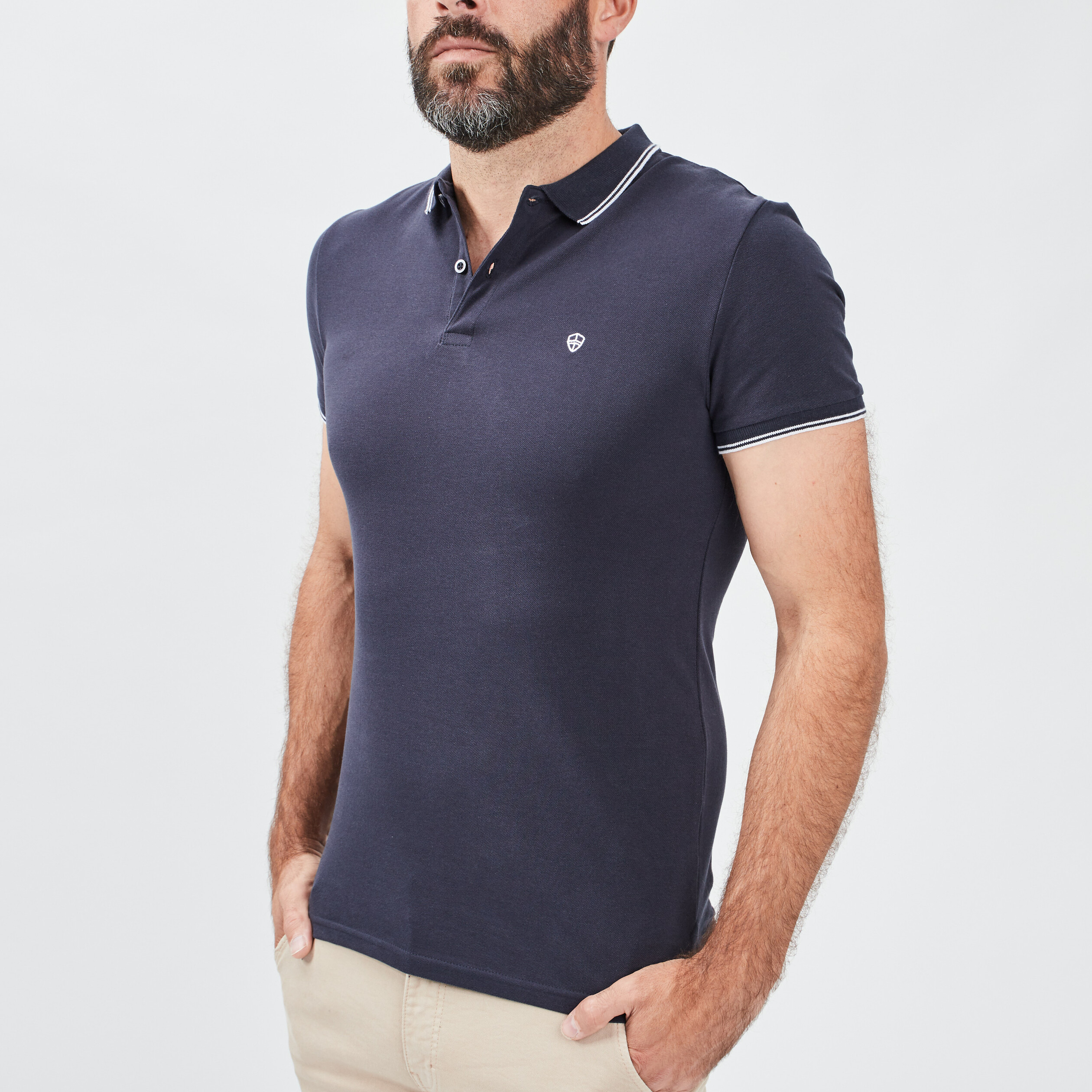 Polo manches courtes bords contrastés bleu marine homme | La Halle