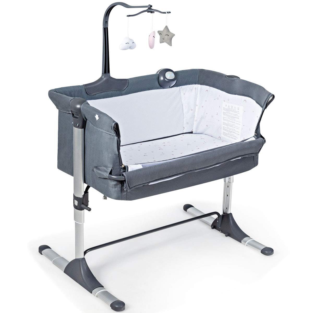 COSTWAY Beistellbett Reisebett, verstellbar, mit Spielbogen & Spieluhr