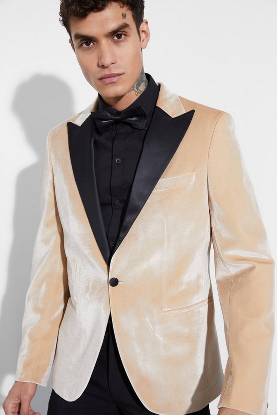 Slim-Fit Samt-Anzugjacke mit Kontrast-Revers