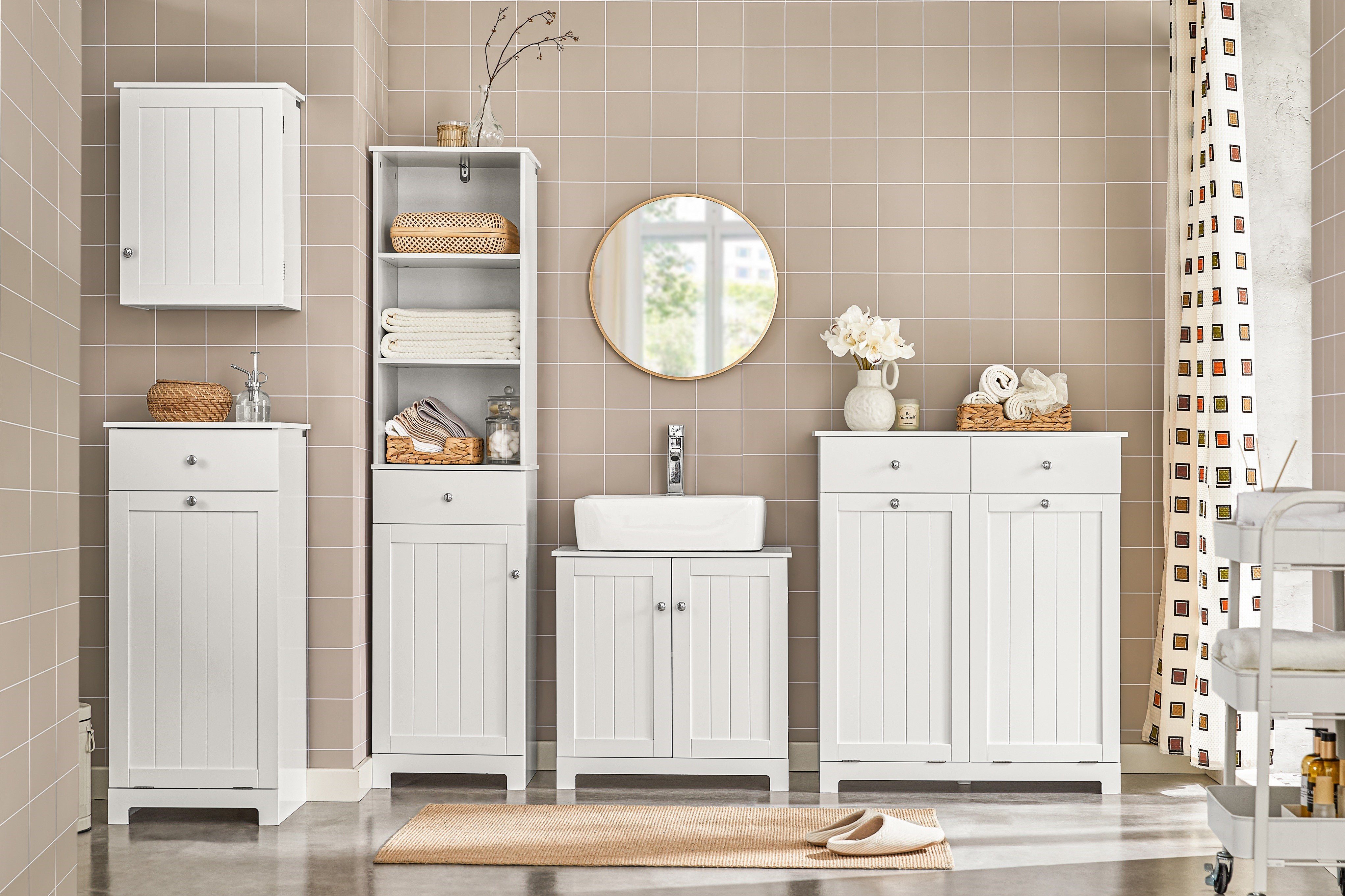 SoBuy Wäscheschrank BZR33 mit 2 Wäschesäcken Wäschetruhe Wäschesammler Wäschekorb Badschrank