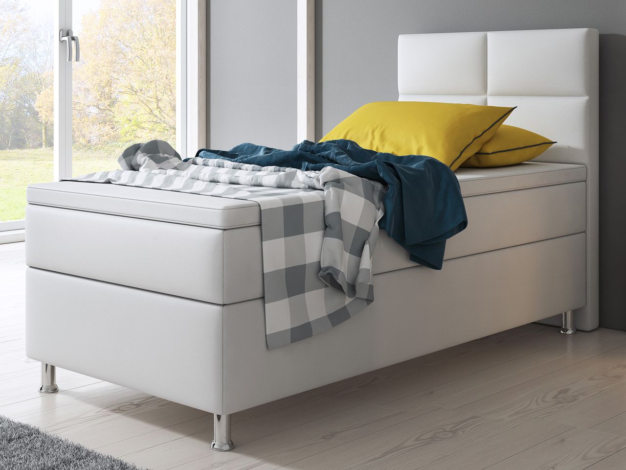 IHG Boxspringbett Miami 90x200 cm Kunstleder Weiss