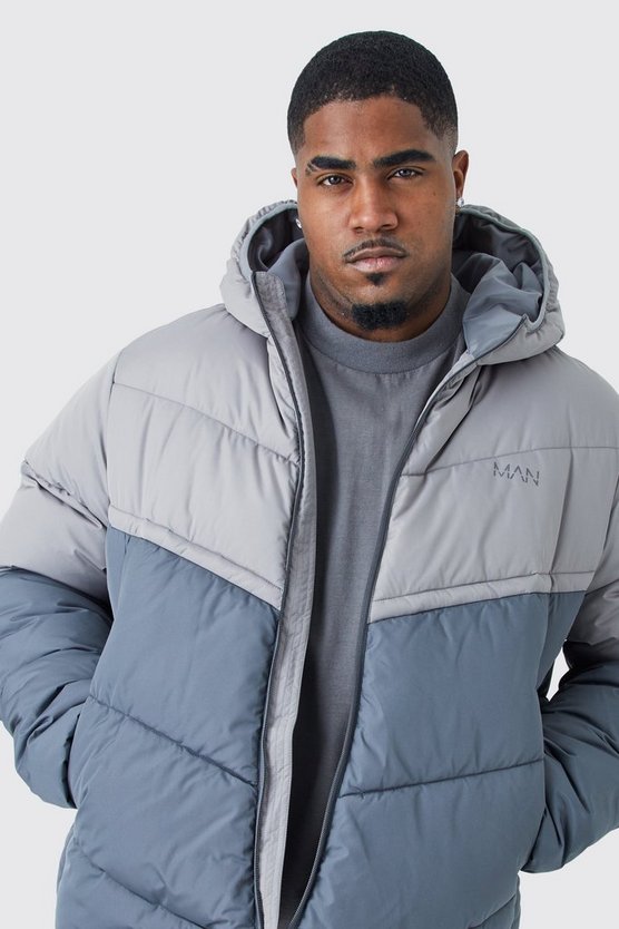 Plus Man Colorblock Steppjacke mit Kapuze