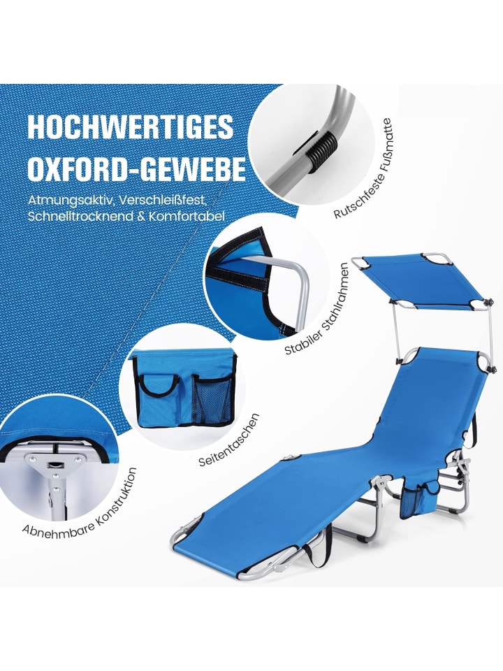COSTWAY Sonnenliege mit Dach 193cm in Blau günstig kaufen onesize