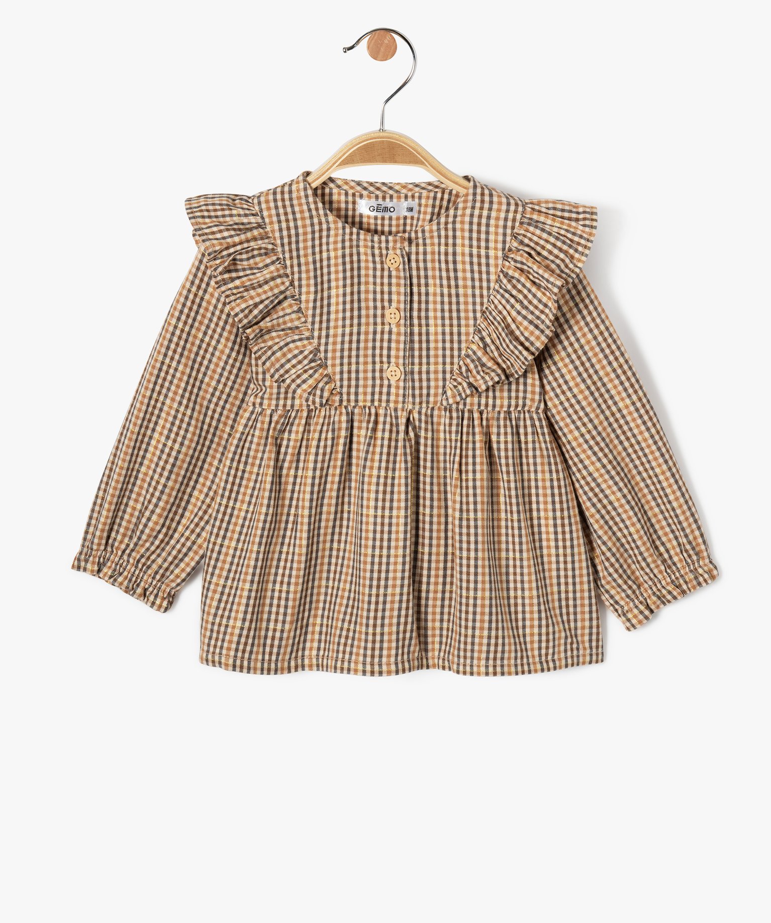 Blouse manches longues à carreaux et volants bébé fille carreaux | GEMO