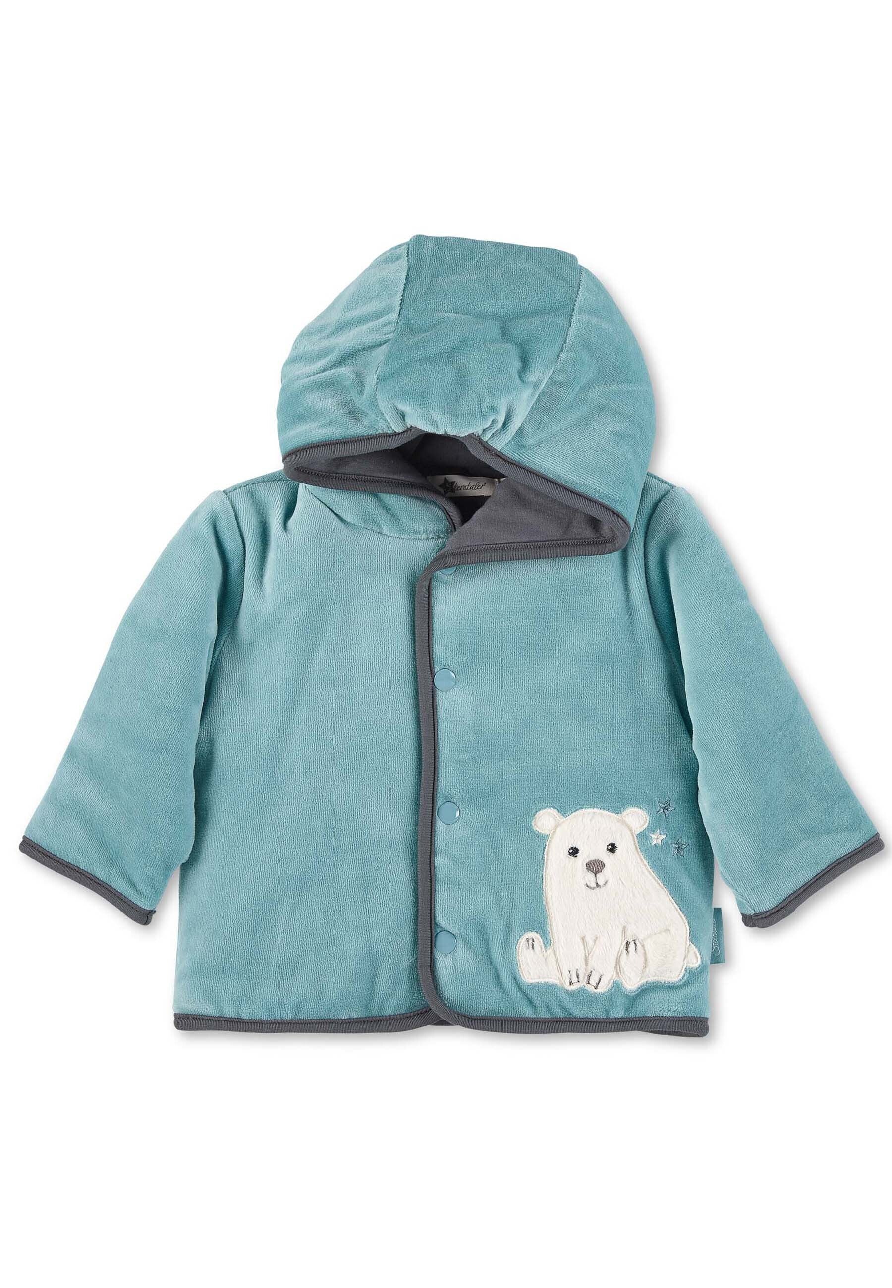 Kapuzen-Jacke aus Nicki, Motiv Eisbär Elia, Türkis