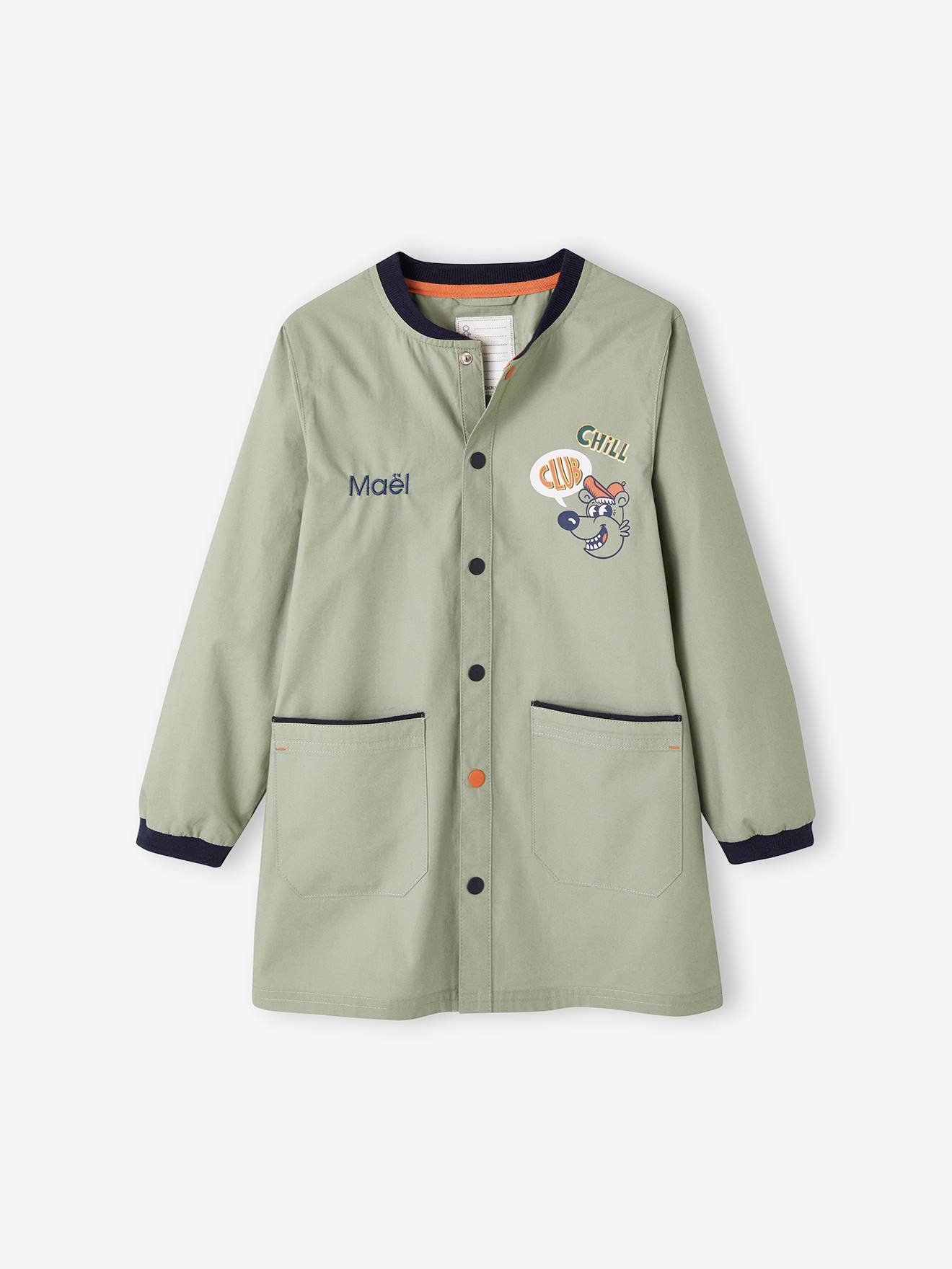 Tablier d'écolier Mascotte personnalisable garçon lichen