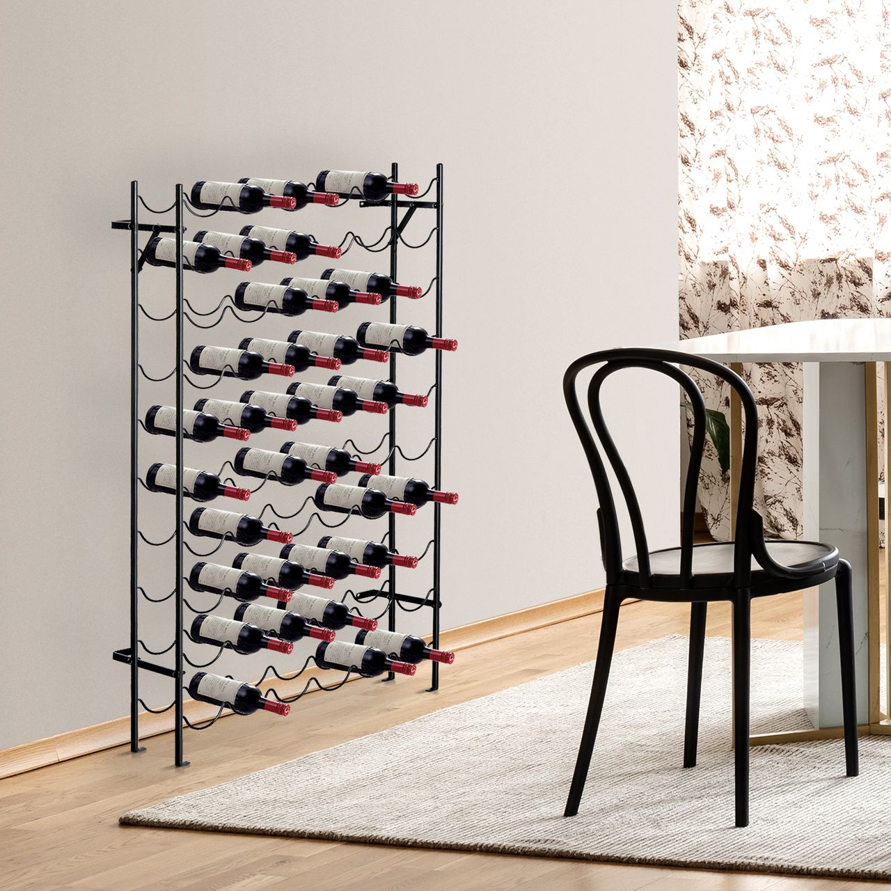 HOMCOM Weinregal Weinständer Flaschenregal 60 Flaschen Wandbefestigung Metall Schwarz