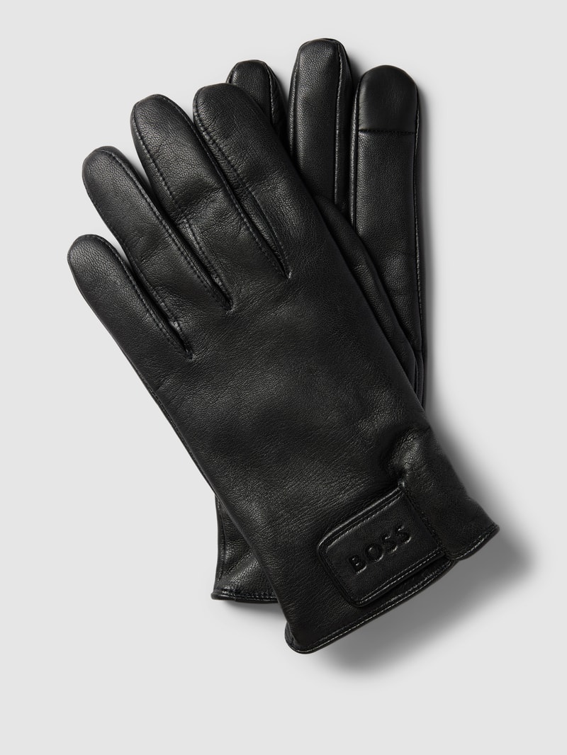 Handschuhe aus Lammleder mit Label-Prägung Modell 'Helkop' in schwarz