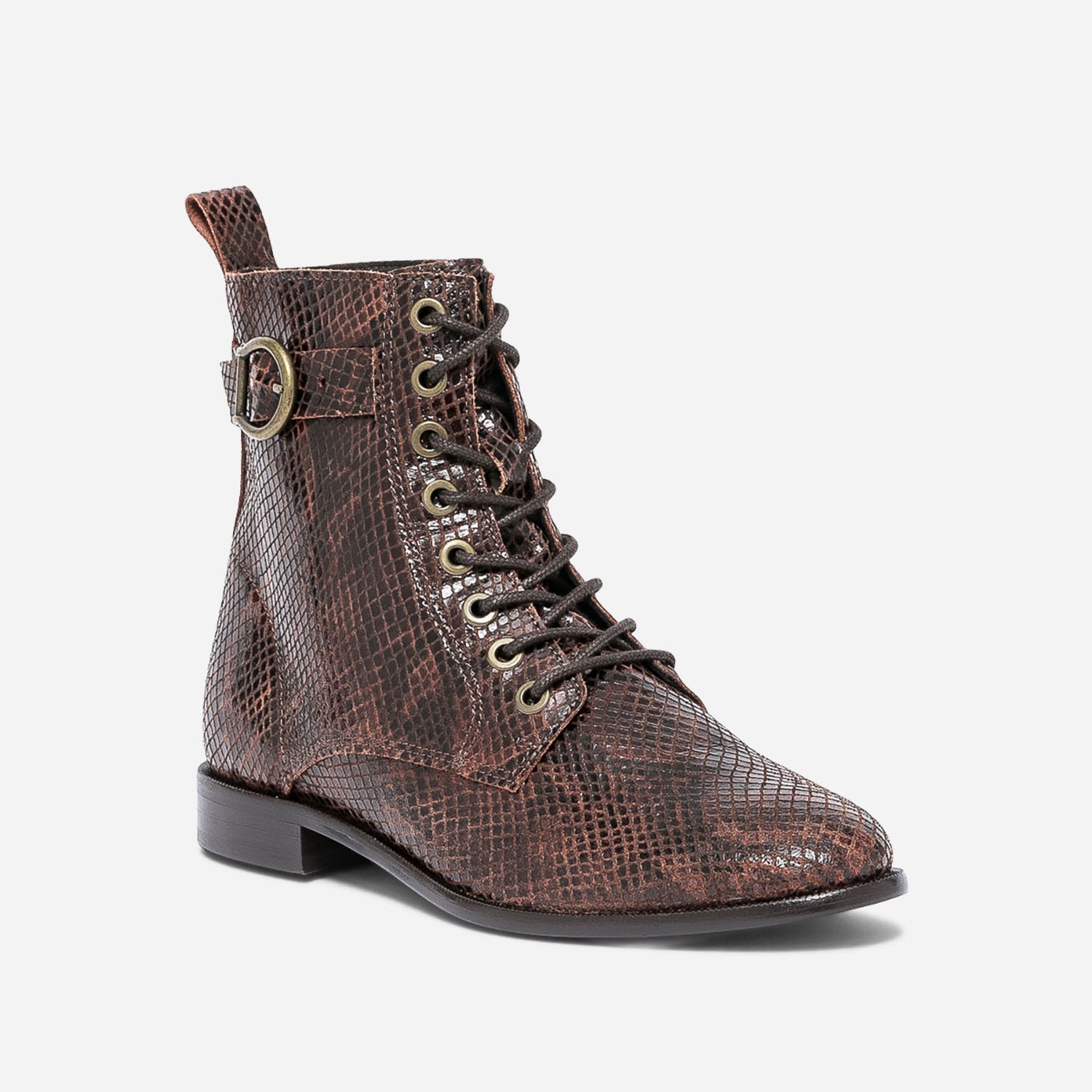 Bottine cognac cuir effet python
