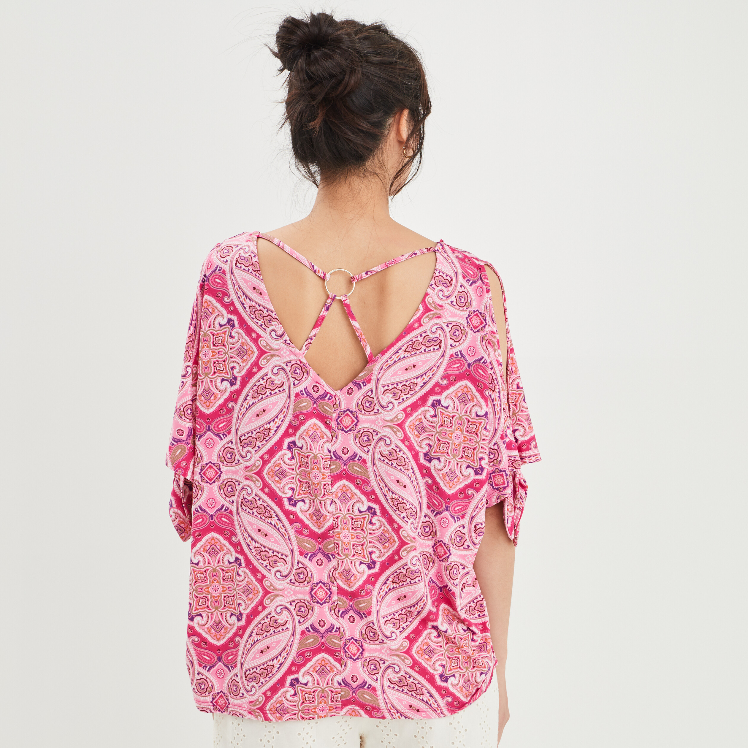 T-shirt fluide dos croisé ecru femme | La Halle