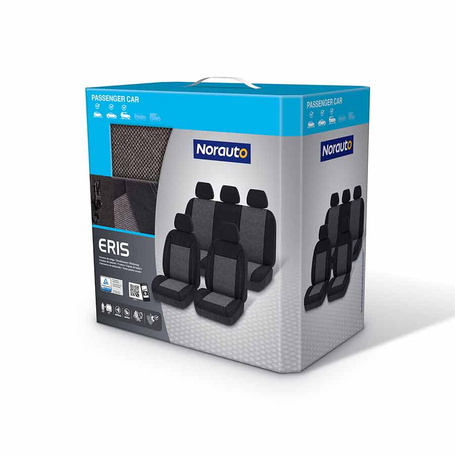 NORAUTO Sitzbezug-Komplettset 11-teilig für PKW´s, Design ERIS schwarz-grau - ATU