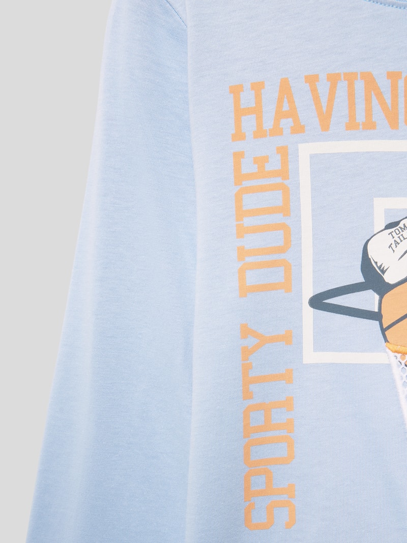 Longsleeve mit Motiv- und Statement-Print in bleu