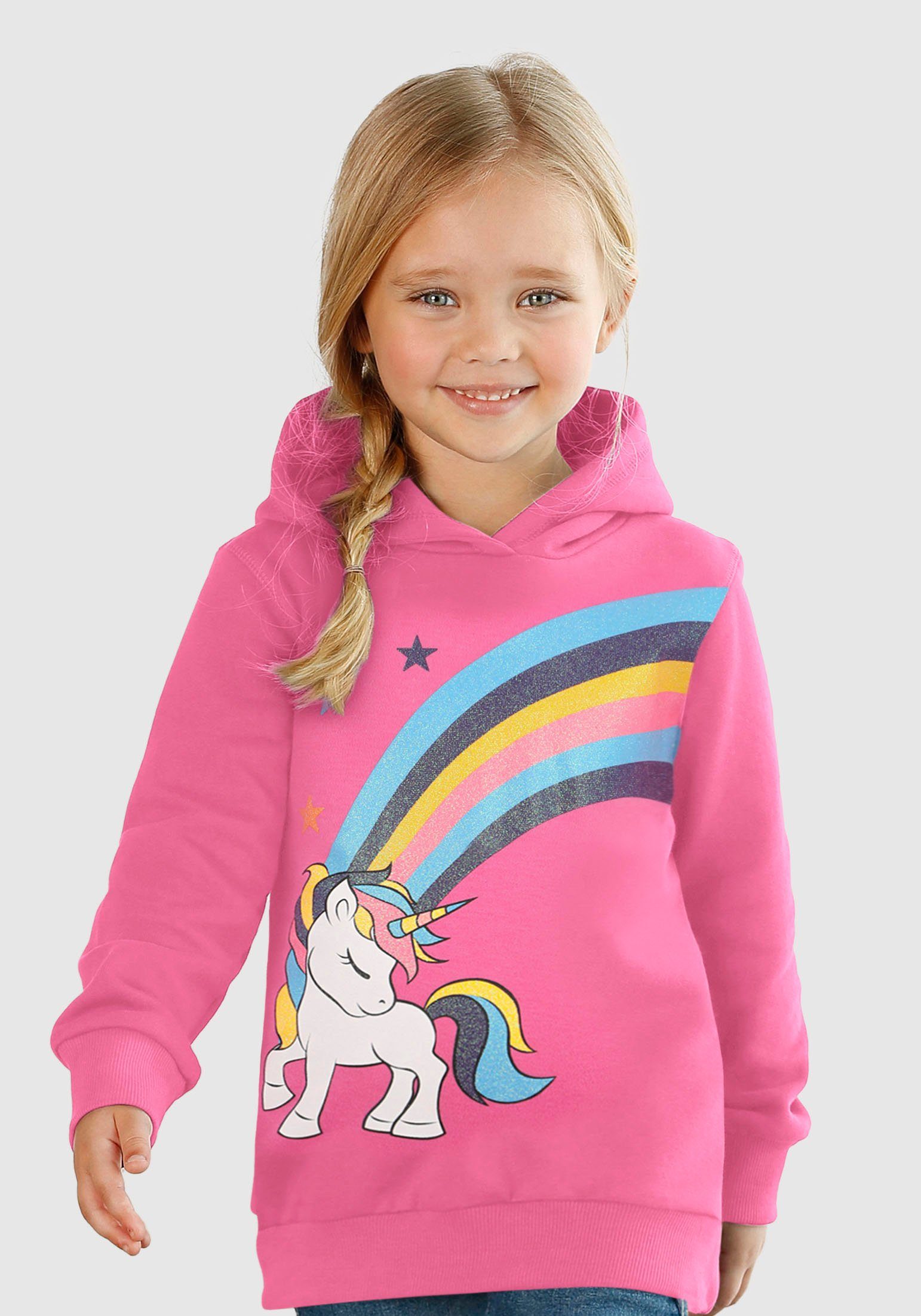 KIDSWORLD Langarmshirt EINHORN Regenbogen mit Glitzerdruck