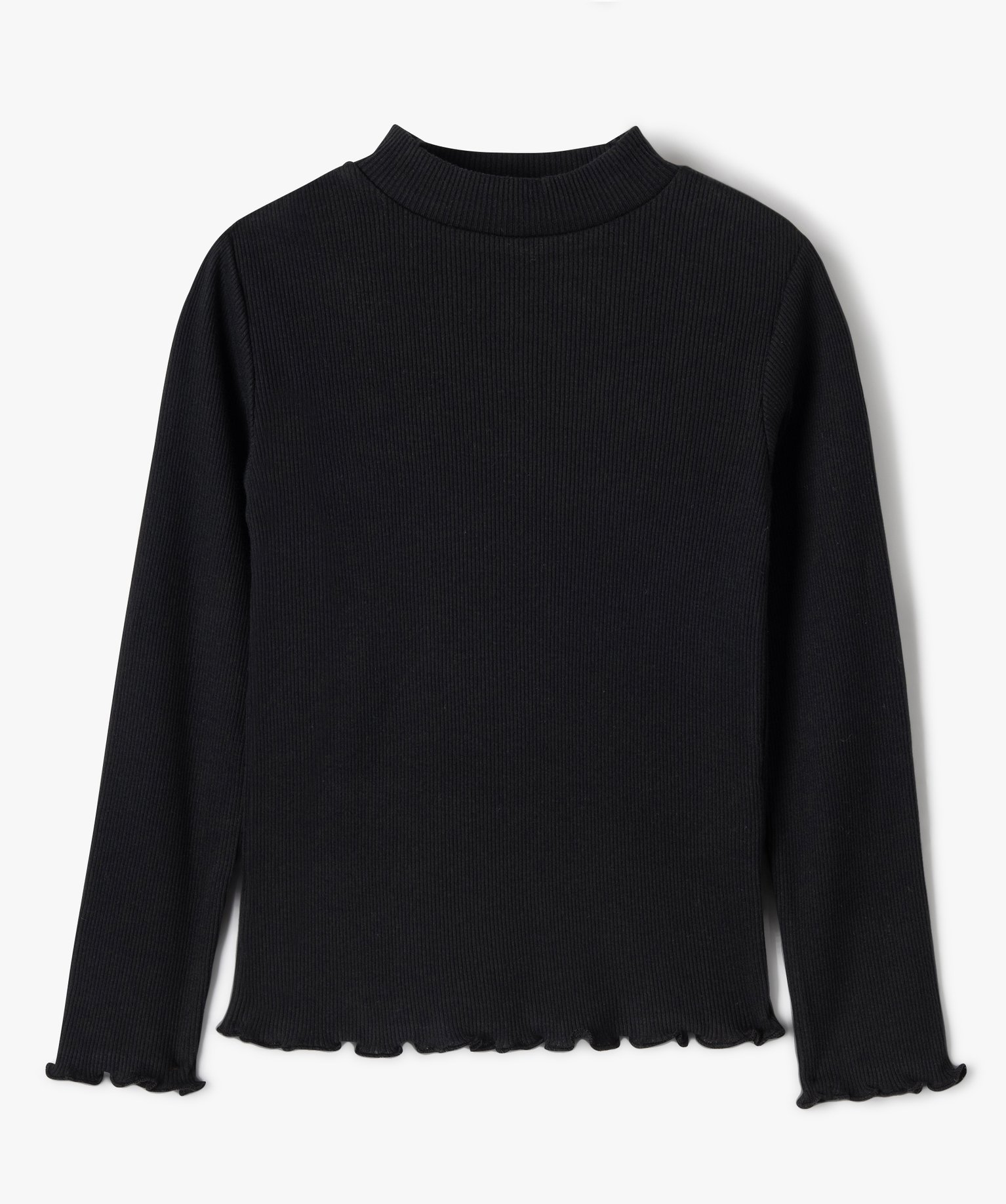 Tee-shirt à manches longues en maille ctelée fille noir | GEMO