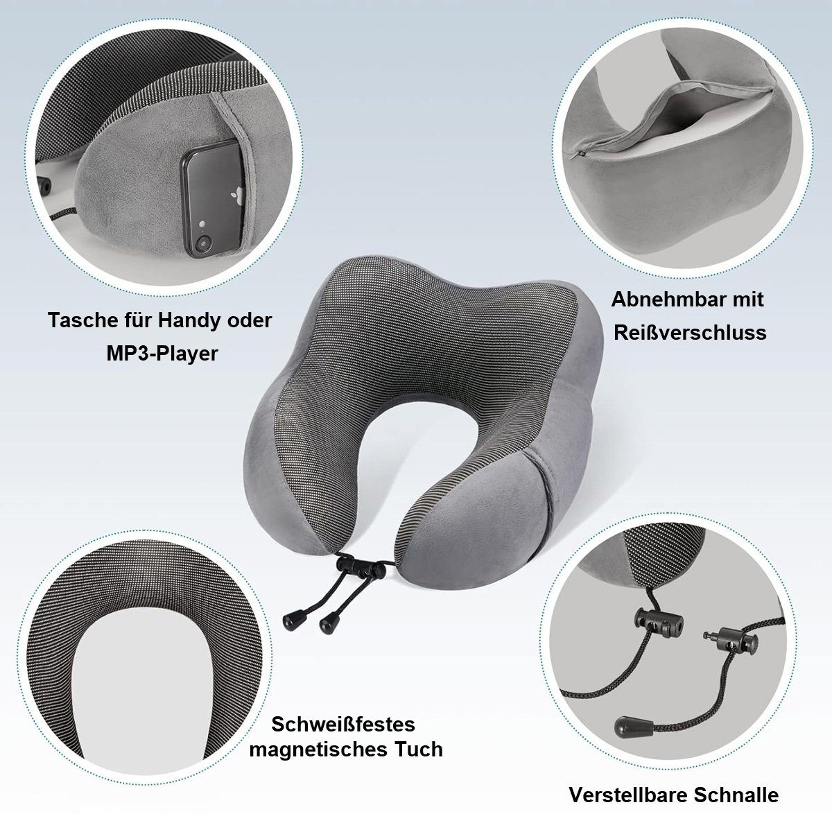 götäzer Nackenkissen Ergonomisch gestaltetes Reisekissen(mit Schlafmaske,Ohrstöpsel,Tasche), 1-tlg., Memory-Schaum, schützendes Nackenkissen, perfekt für Reisen und Büro