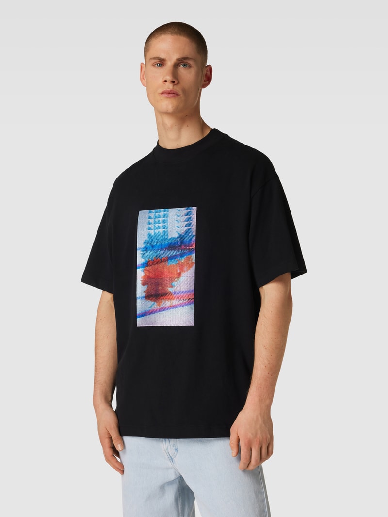 T-Shirt mit Motiv-Stitching Modell 'MOTION' in black