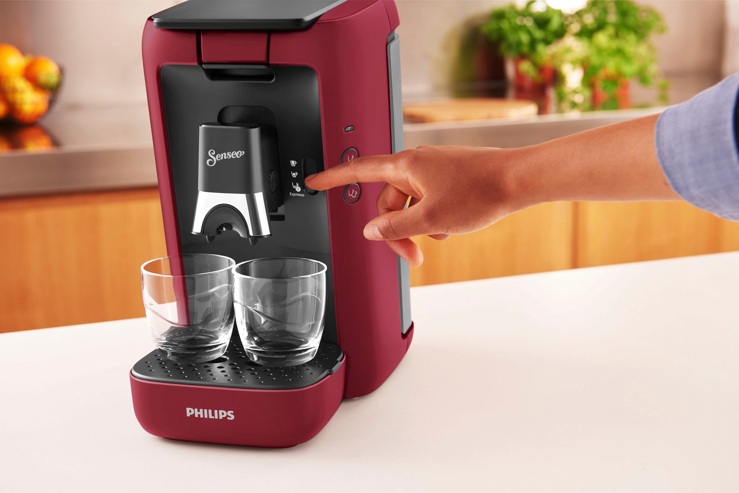 Philips Senseo Kaffeepadmaschine Maestro CSA260/90, aus 80% recyceltem Plastik, +3 Kaffeespezialitäten, Memo-Funktion, inkl. Gratis-Zugaben im Wert von € 14,- UVP
