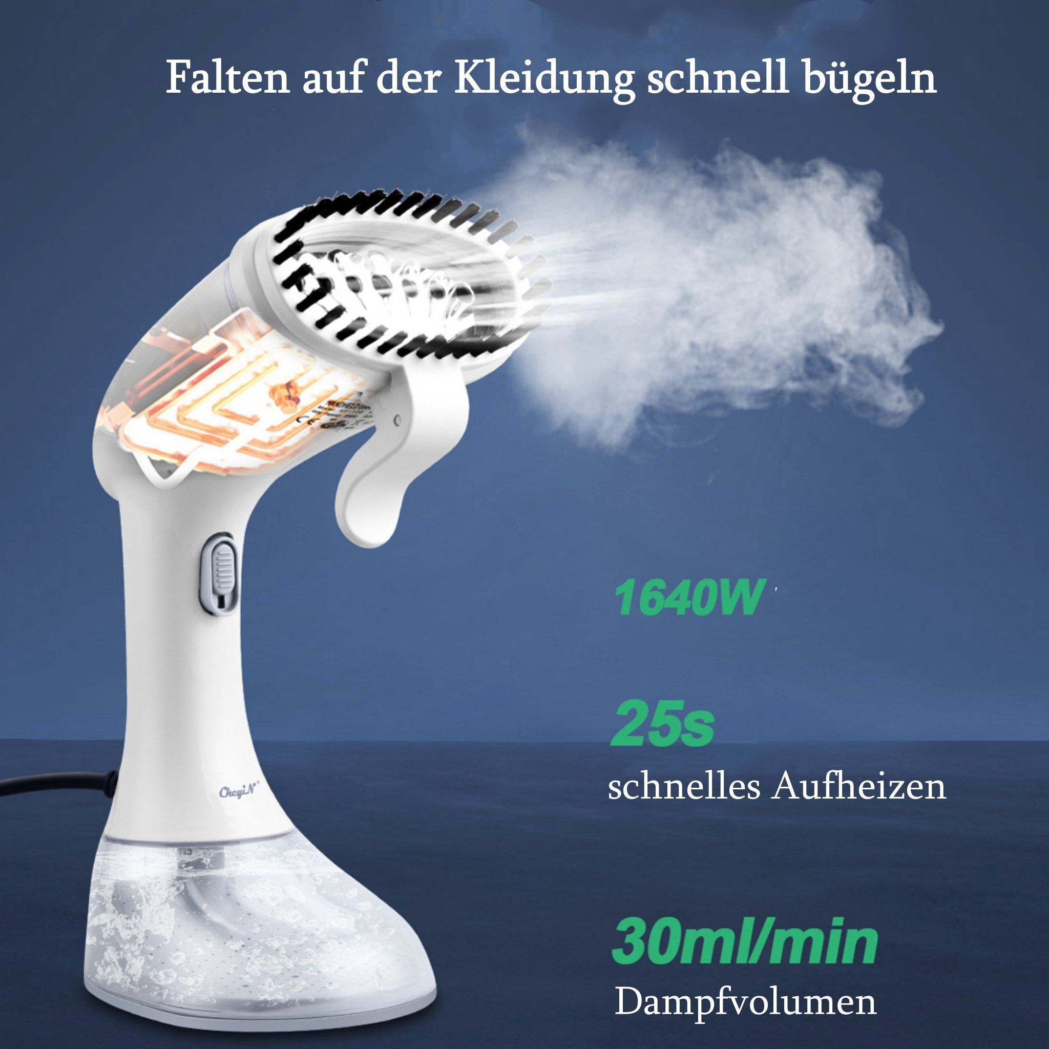 CkeyiN Dampfbürste Handdampfbürste, tragbare Haushaltsdampfbürste, 1640,00 W, glatte Bodenplatte aus Edelstahl, 350ml-Wassertank