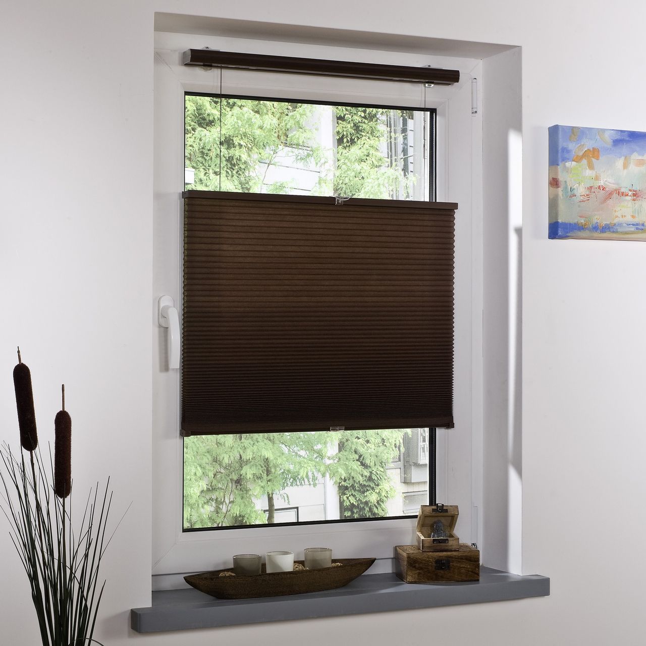Bella Casa Thermo Klemmfix-Plissee, Wabenplissee, 130 x 60 cm, Mocca