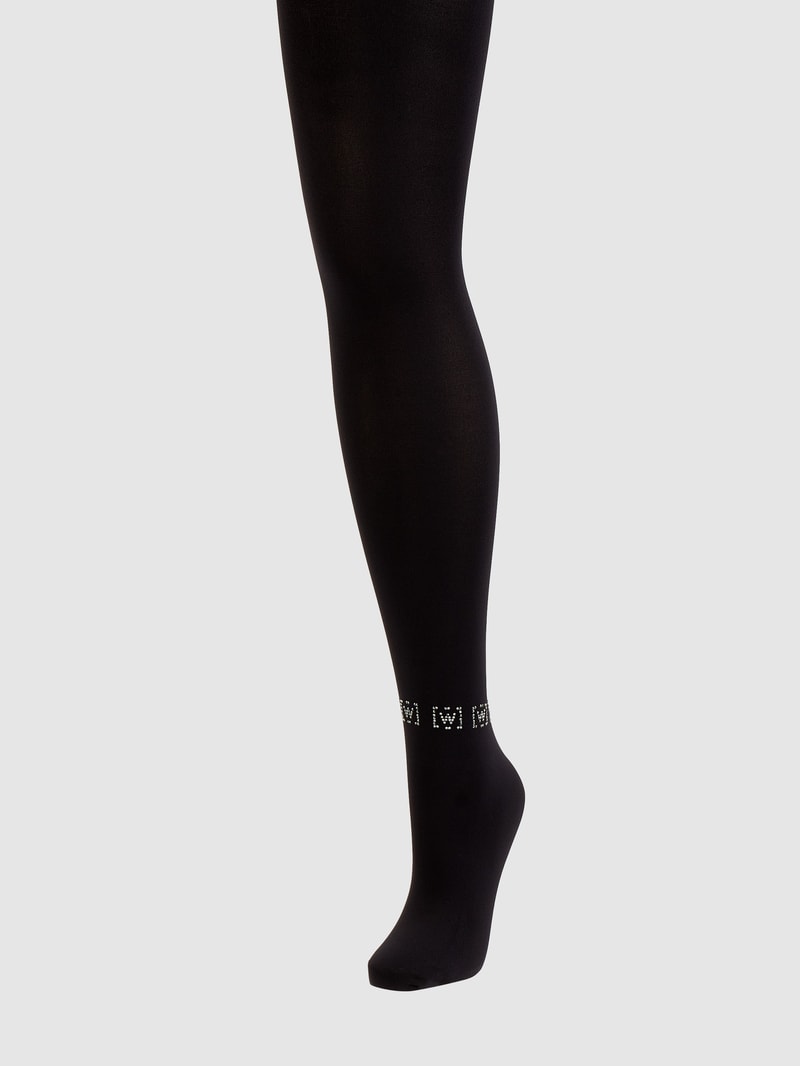 Strumpfhose mit Swarovski®-Kristallen Modell 'Logo Sparkle' - 66 DEN in schwarz