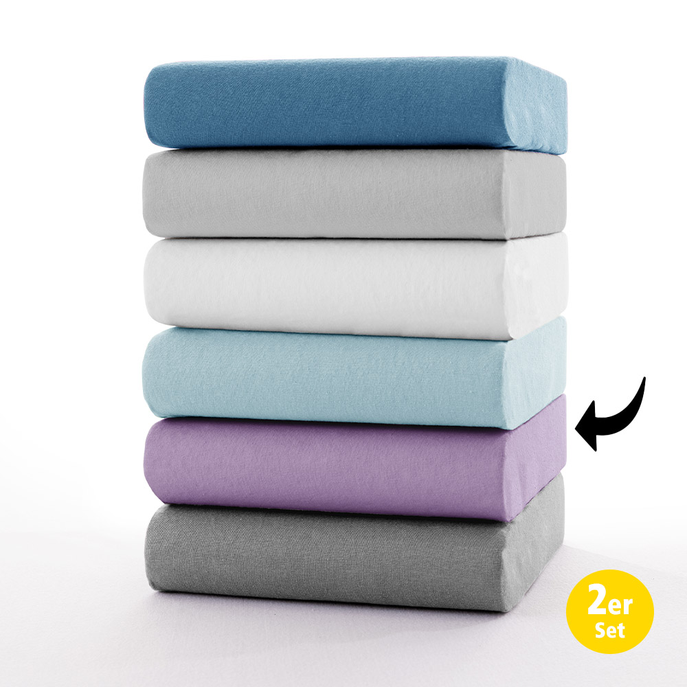 Dreamtex Jersey Spannbetttuch, ca. 180 - 200 x 200 cm, 2er-Set, Flieder