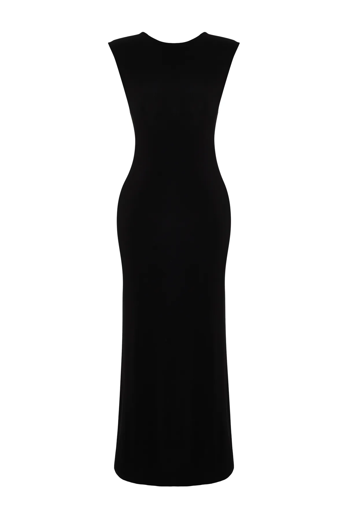 Trendyol Collection  Schwarzes rückenfreies, tailliertes/tailliertes Maxi-Bleistiftkleid aus flexiblem Strick TWOSS24EL00090