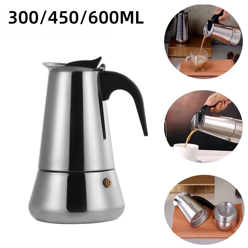 BlingBin Espressokocher Edelstahl Espressokanne Kaffe Kocher Kaffeebereiter 300/450/600ML, 0.3l Kaffeekanne, 6 Tassen/9 Tassen/12 Tassen