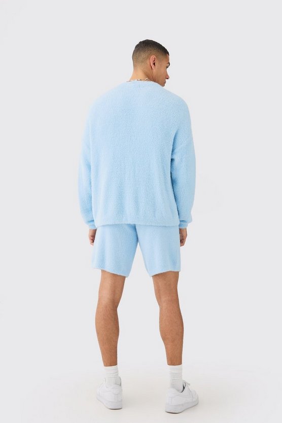 Flauschiger Strick-Cardigan in Hellblau