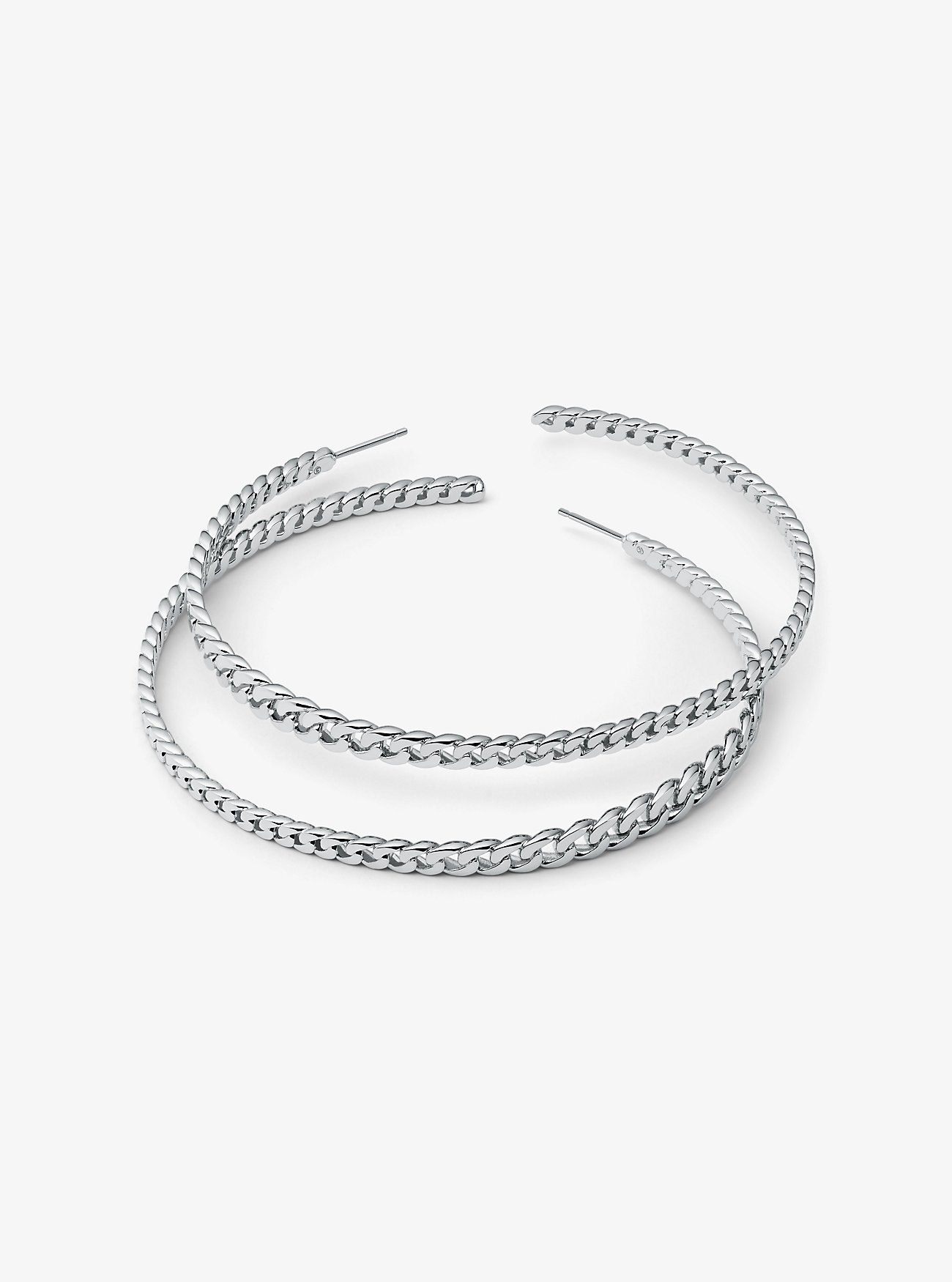 Kolczyki-koła z mosiężnych ogniwek Curb Link z cennego metalu – SREBRNE