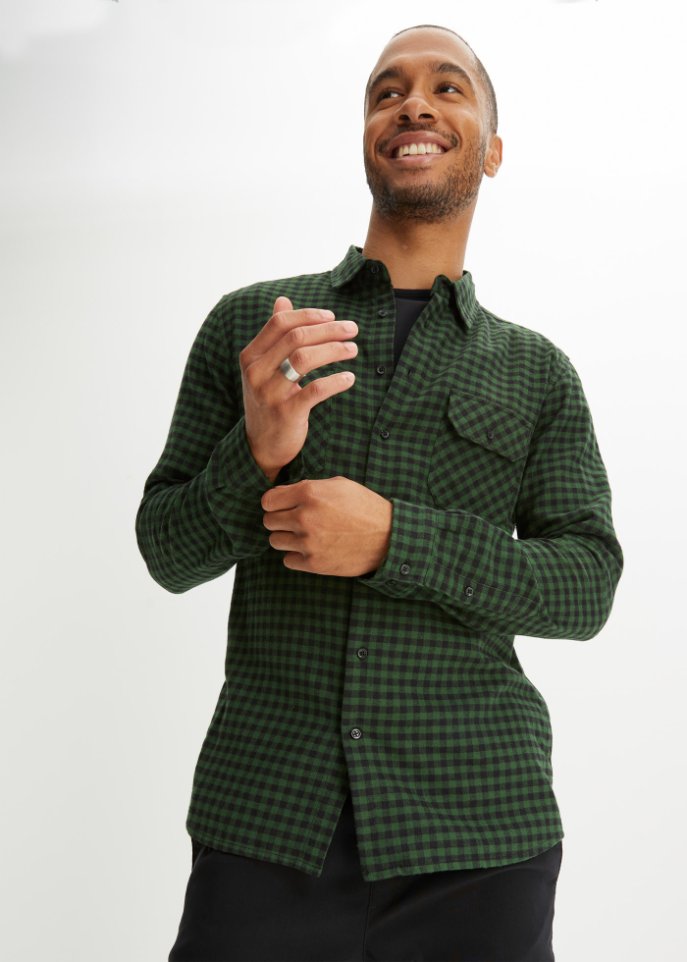 Flanell-Langarmhemd, Slim Fit