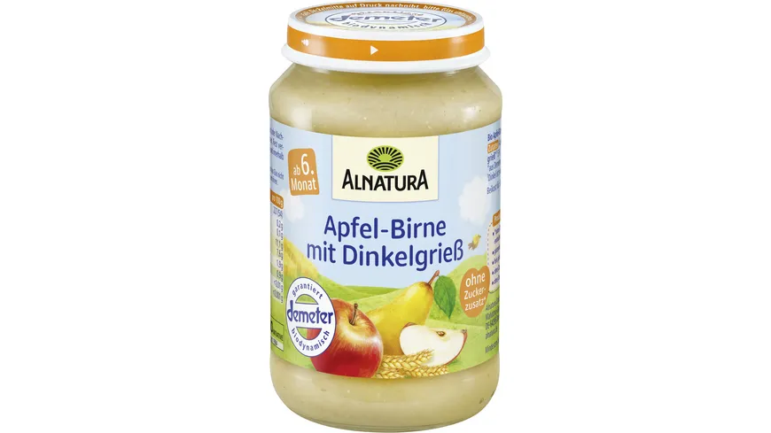 Alnatura Bio Apfel-Birne mit Dinkelgrieß, Babygläschen (nach 4. Mon.) 190 g