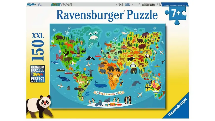 Ravensburger Puzzle - Tierische Weltkarte - 150 Teile Puzzle für Kinder ab 7 Jahren