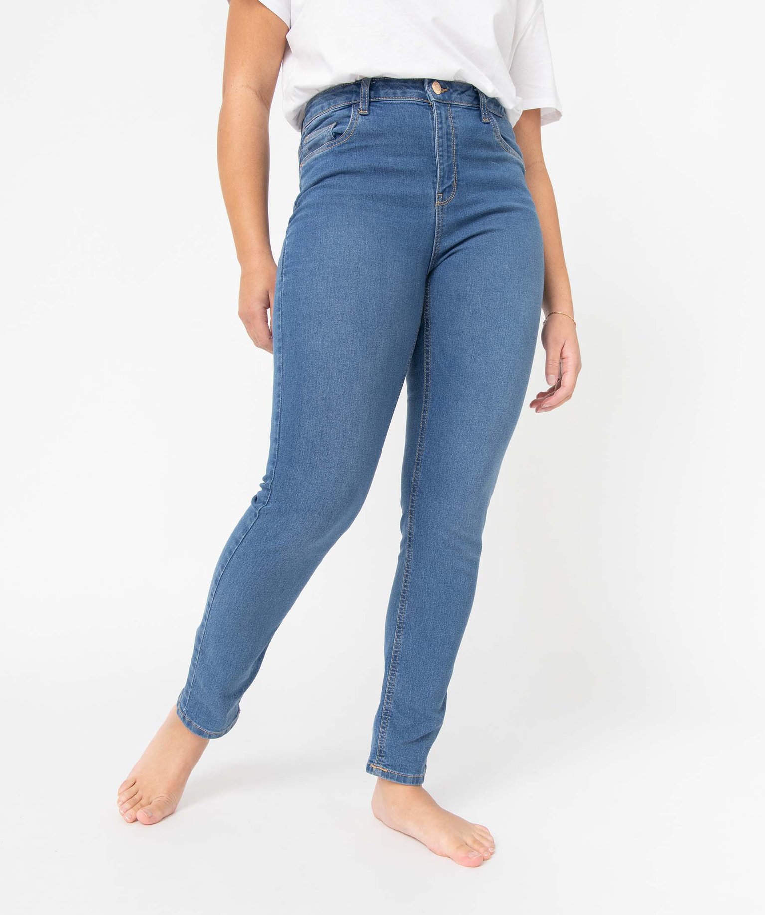 Jean femme coupe Slim taille haute stone | GEMO