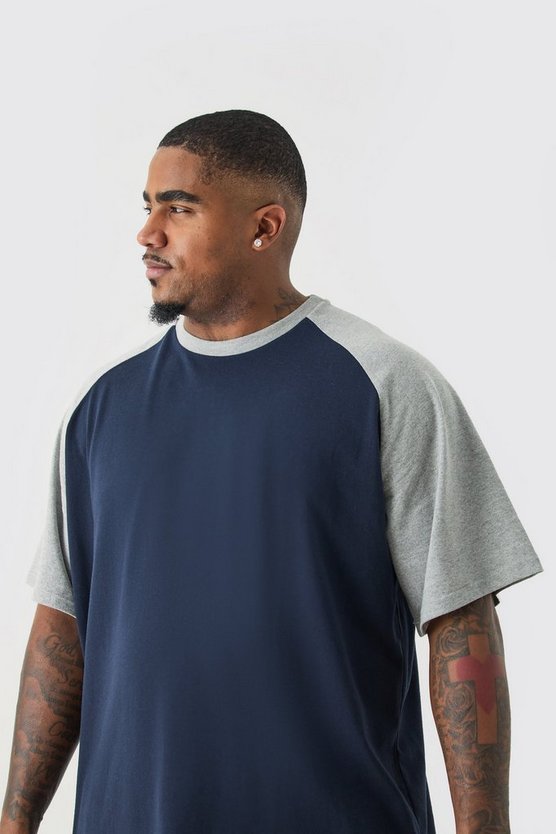 Plus dunkelblaues Colorblock T-Shirt mit Raglan-Detail
