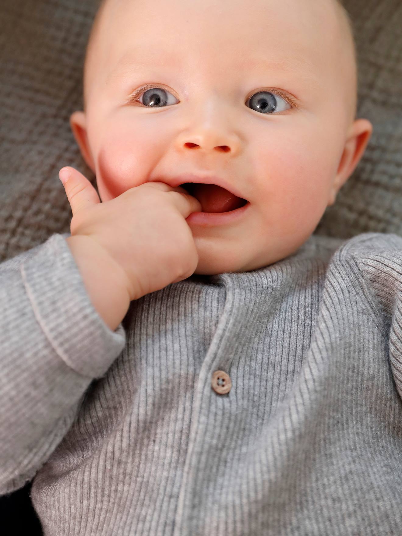 Vertbaudet Baby-Set: Jäckchen & Hose, Strick - schiefergrau