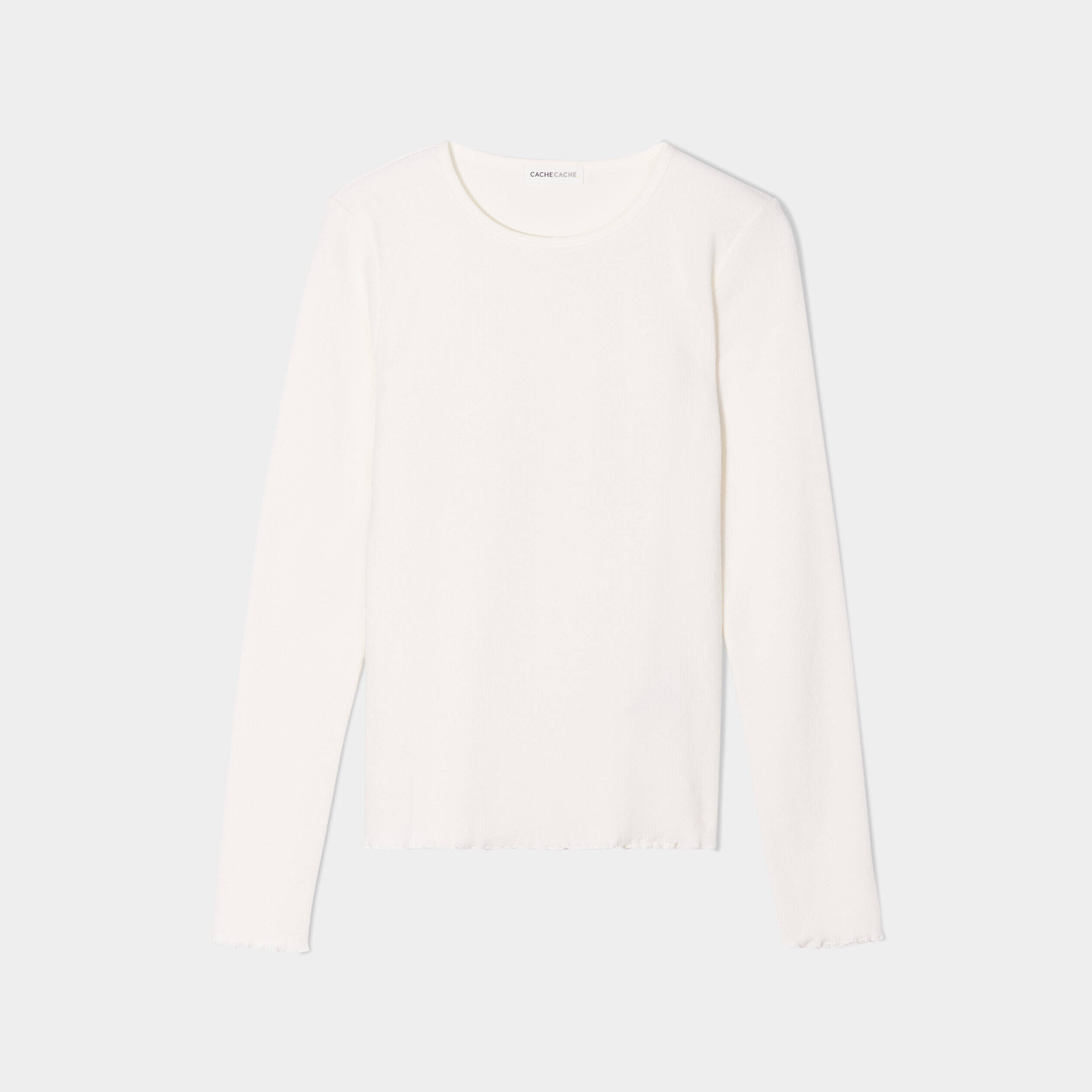 T-shirt côtelé bord vague ecru femme | Cache Cache