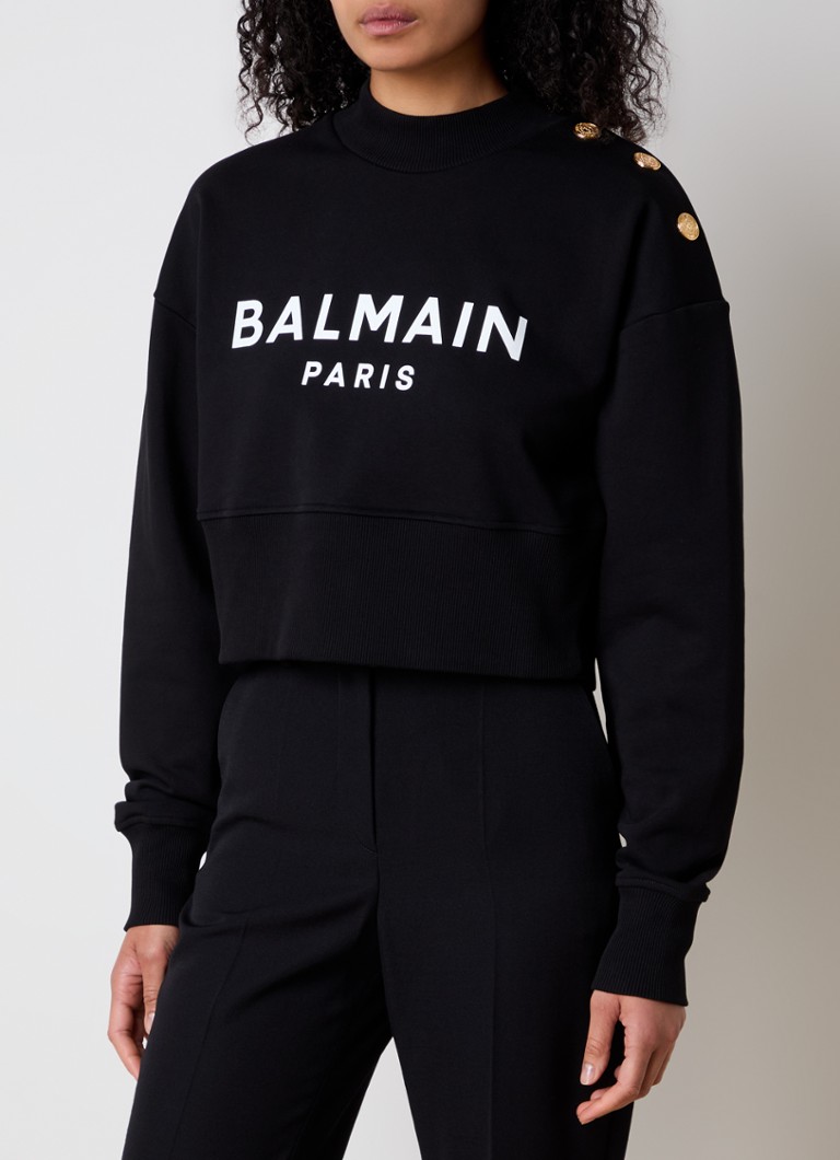 Balmain cropped sweater with decorative buttons and logo