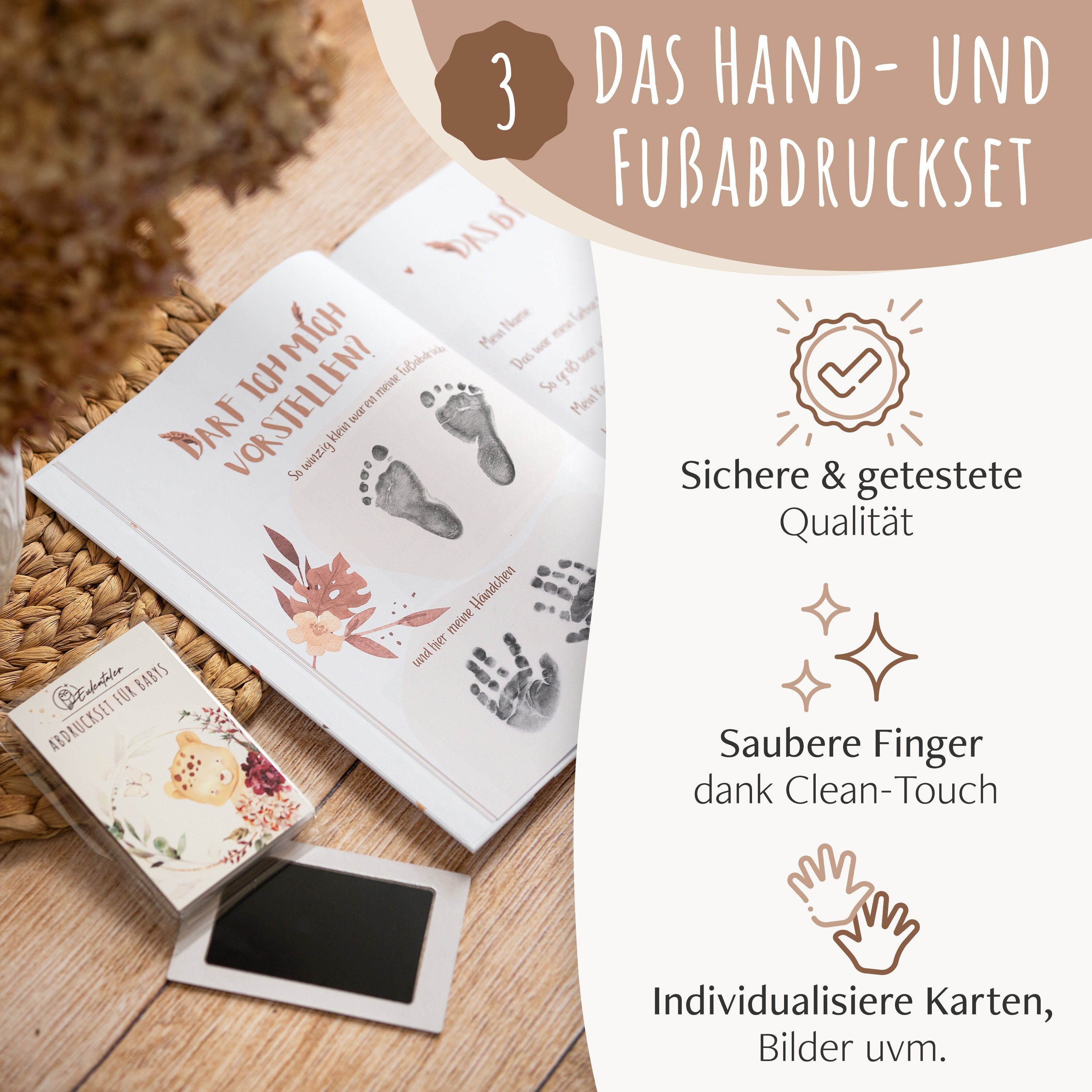 Eulentaler Tagebuch I Die Erinnerungsbox I Mein erstes Jahr I Von Pädagogen gestaltet, I Babytagebuch, 48 Meilensteinkarten & Abdruckset