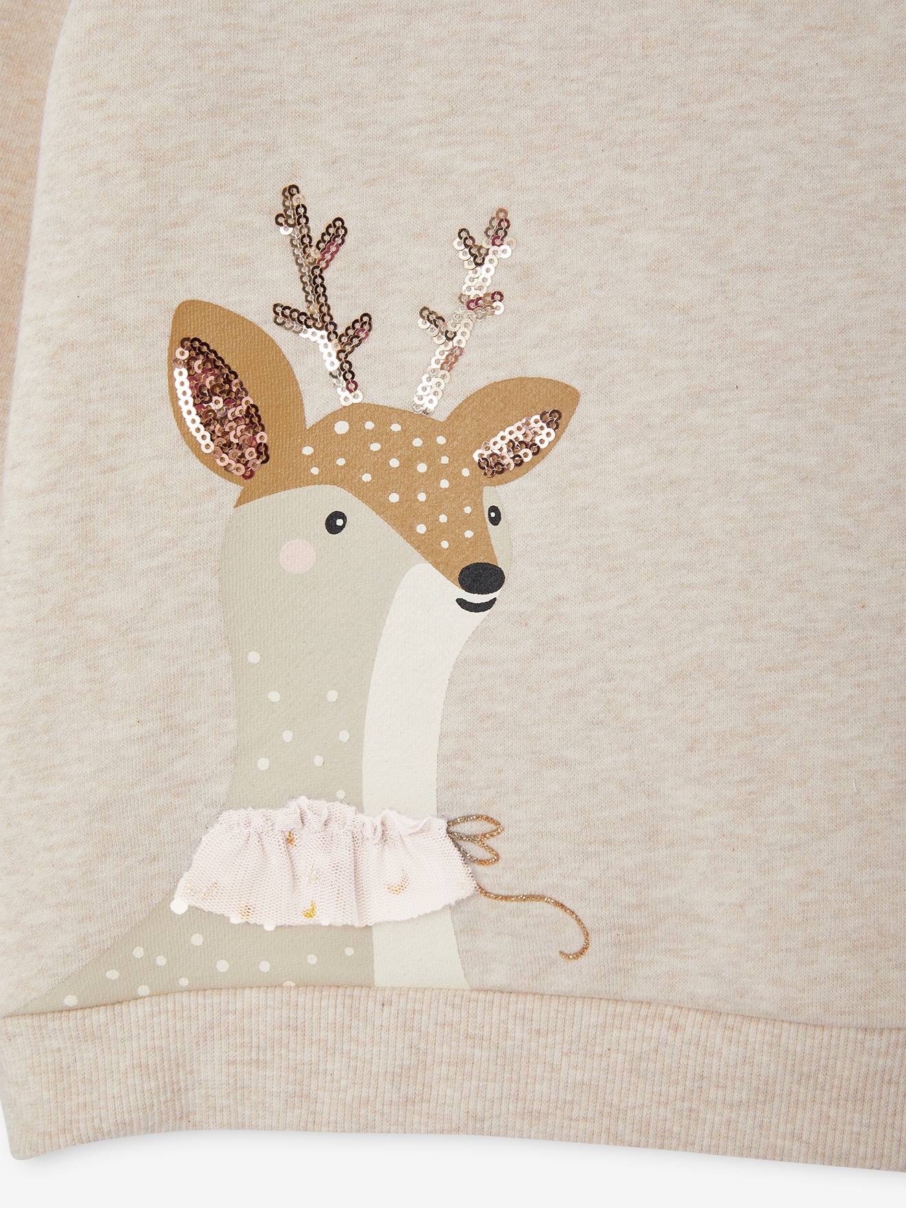 Vertbaudet Mädchen Weihnachts-Sweatshirt mit Reh - beige meliert
