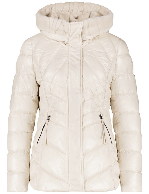 Glänzende Steppjacke mit Webpelz