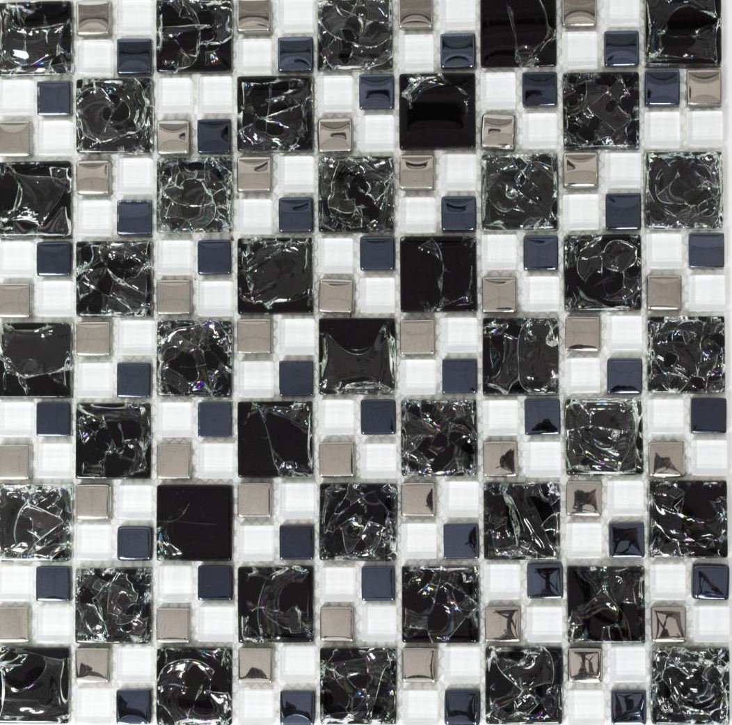 Mosani Mosaikfliesen Glasmosaik Crystal Mosaikfliesen schwarz silber glänzend / 10 Matten