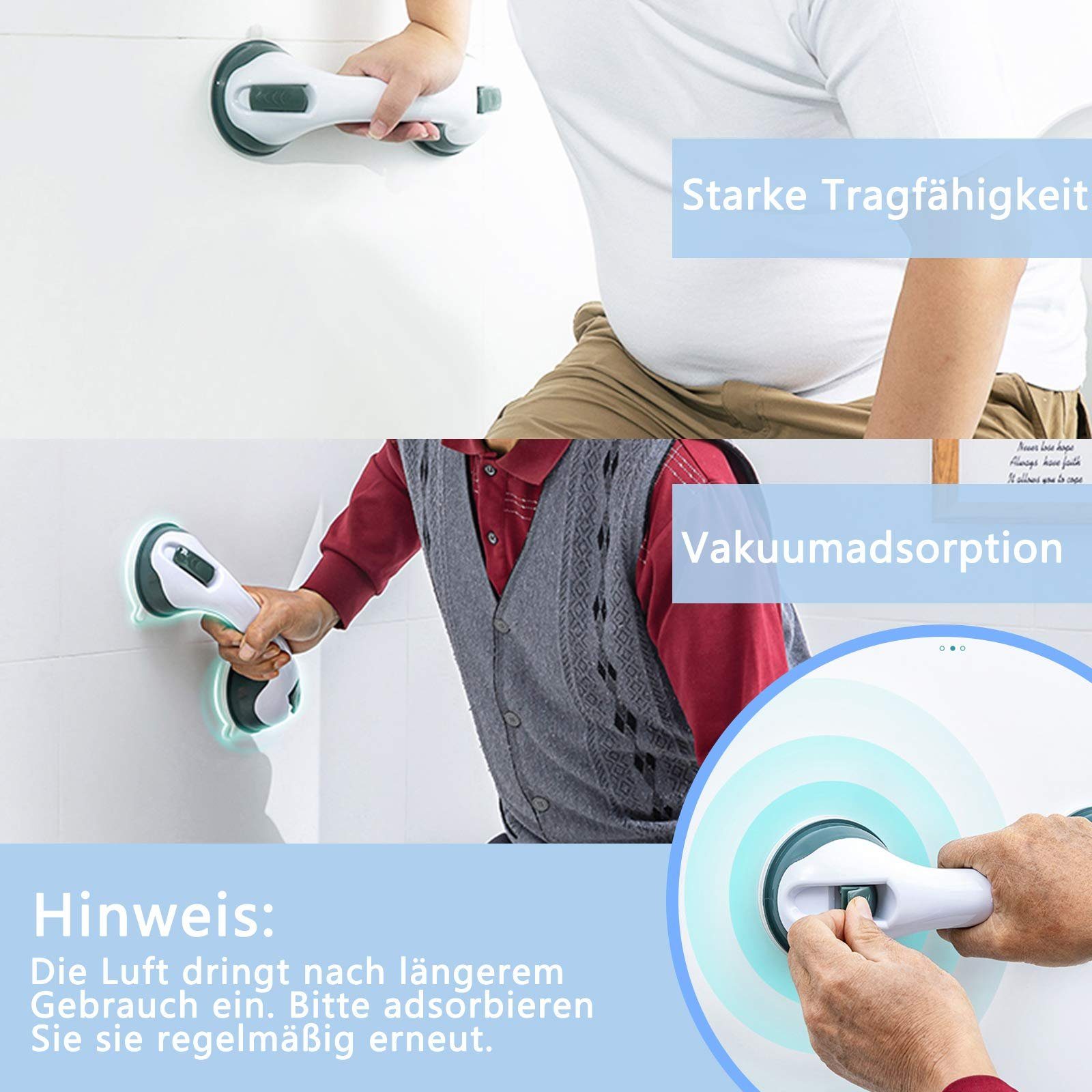 UISEBRT Haltegriff 2 Stück Badewannengriff mit Saugnapf ohne Bohren